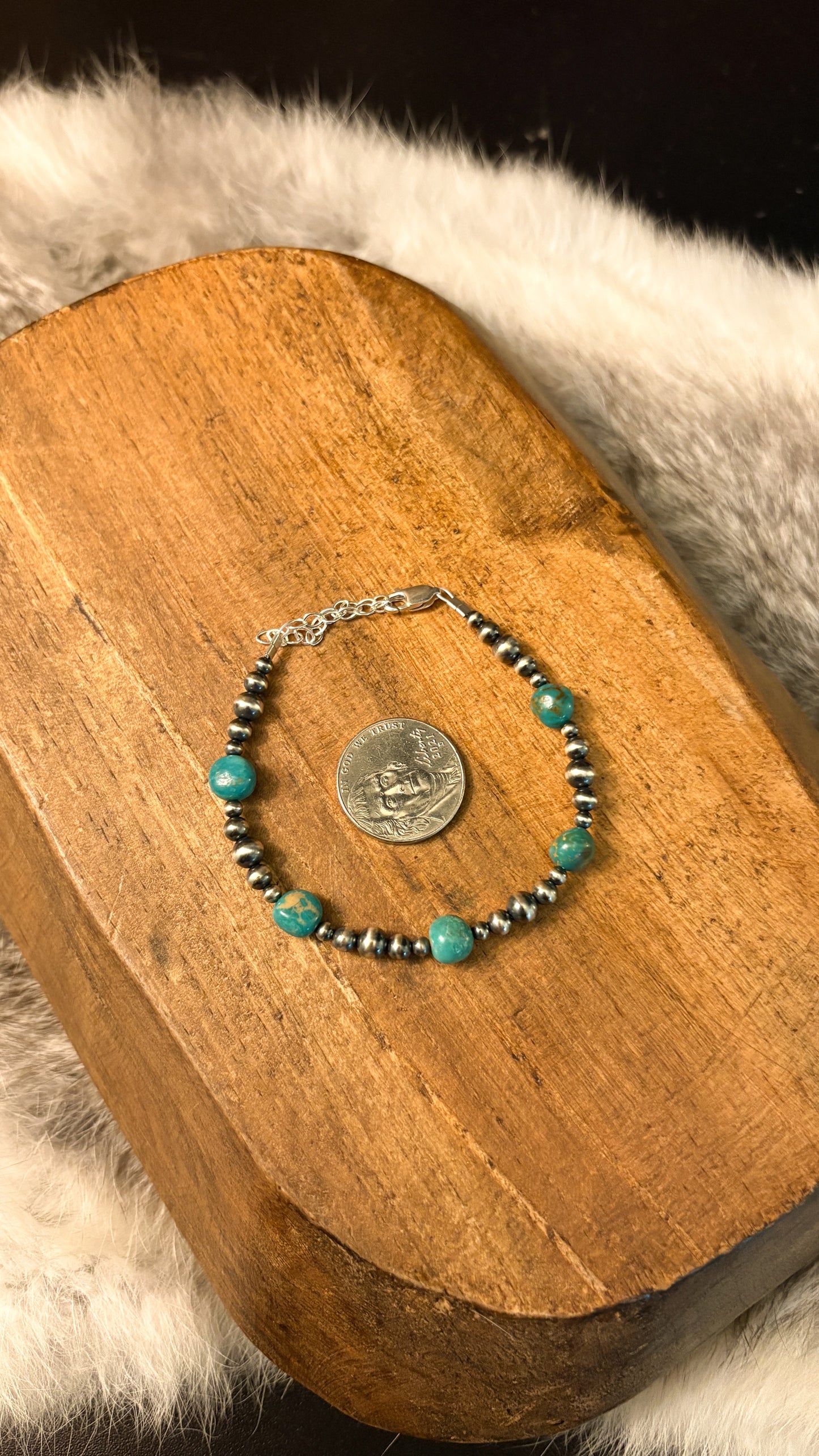 3-5MM PEARL GREEN TURQUOISE NUGGET BRACELET