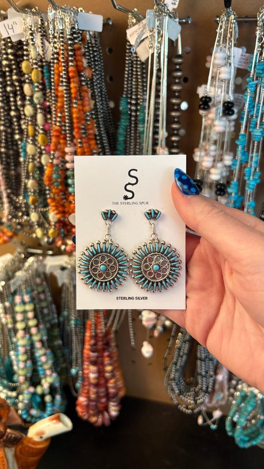 ZUNI TURQUOISE DANGLE EARRINGS BY PHILANDER GIA