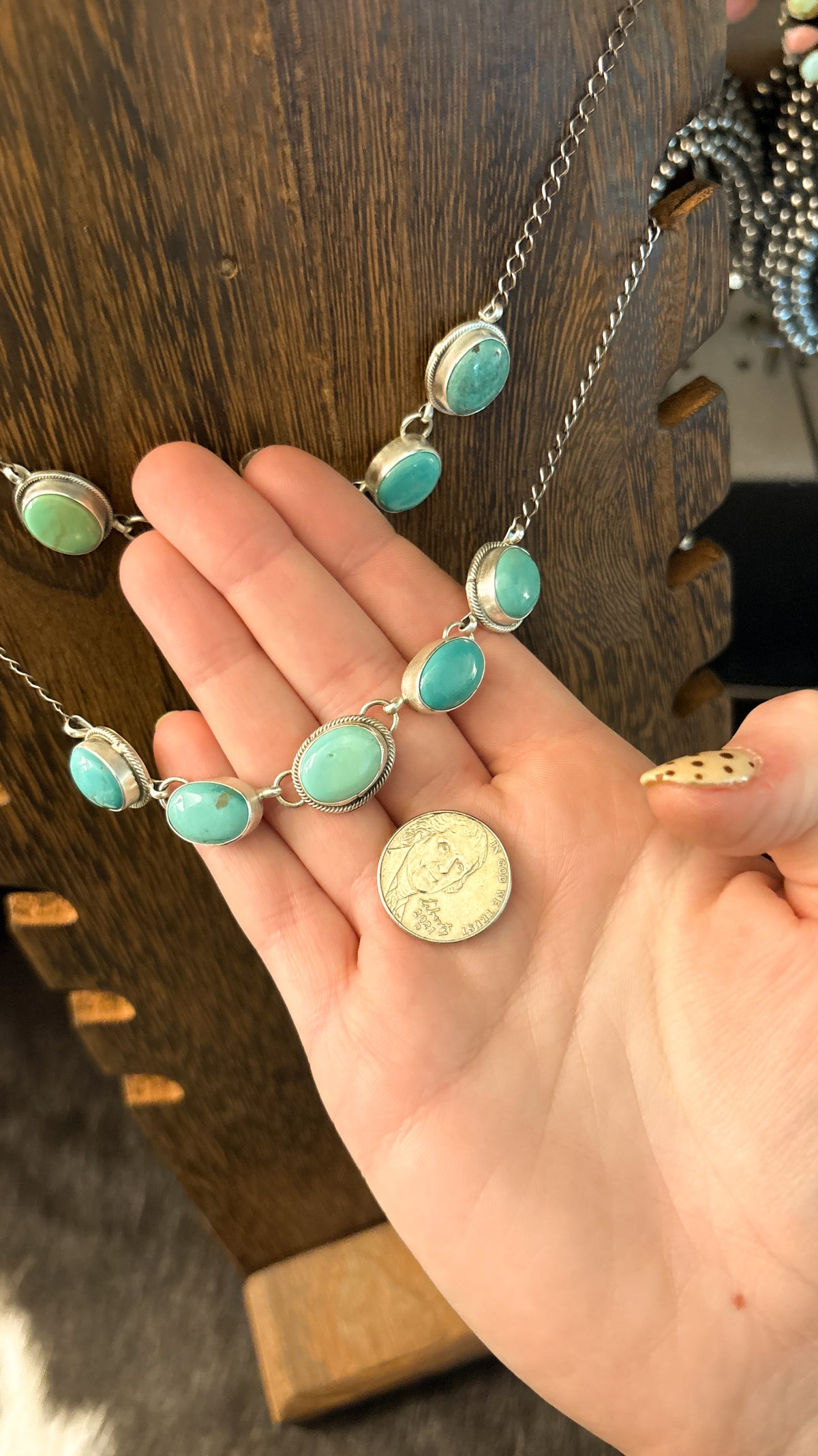 MIXED TURQUOISE CHOKER STAMPED JAS STERLING