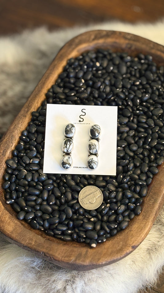 WHITE BUFFALO TRIPLE STONE STATEMENT EARRINGS