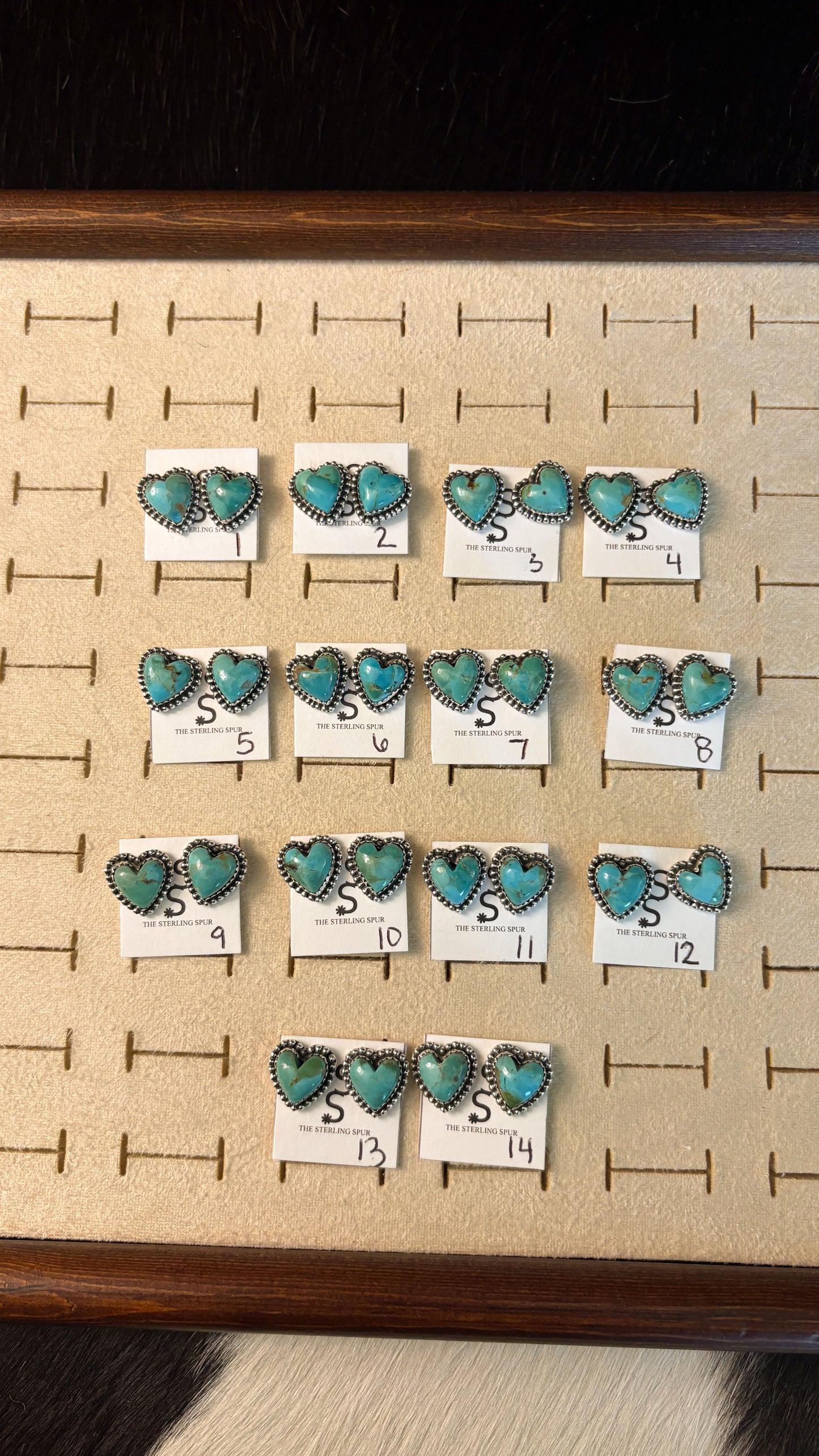 KINGMAN TURQUOISE HEART STUD EARRINGS W BALL DETAIL