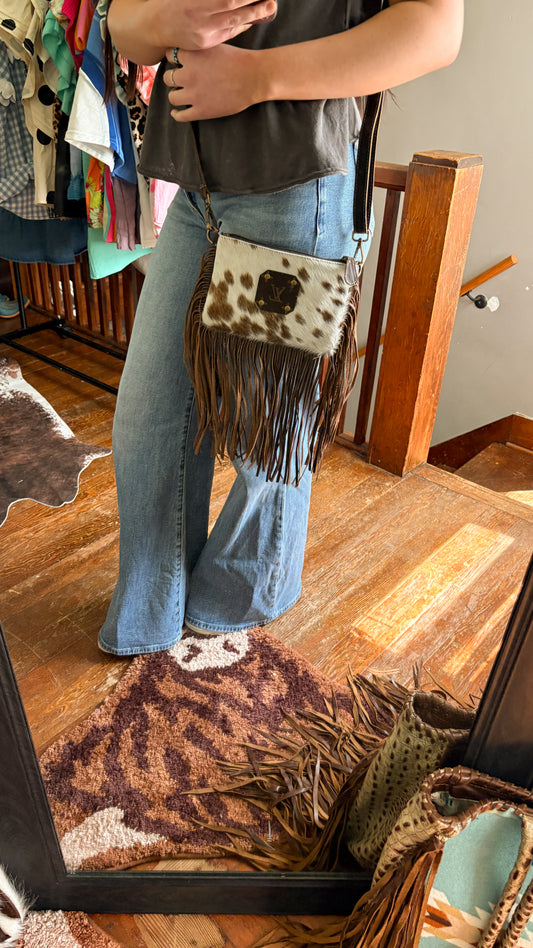 UPCYCLED LV FRINGE CROSSBODY BAG - LIGHT BROWN