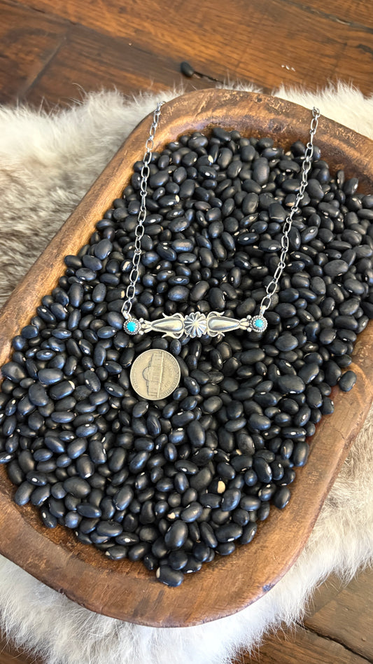 DOUBLE STONE TURQUOISE CONCHO BAR NECKLACE