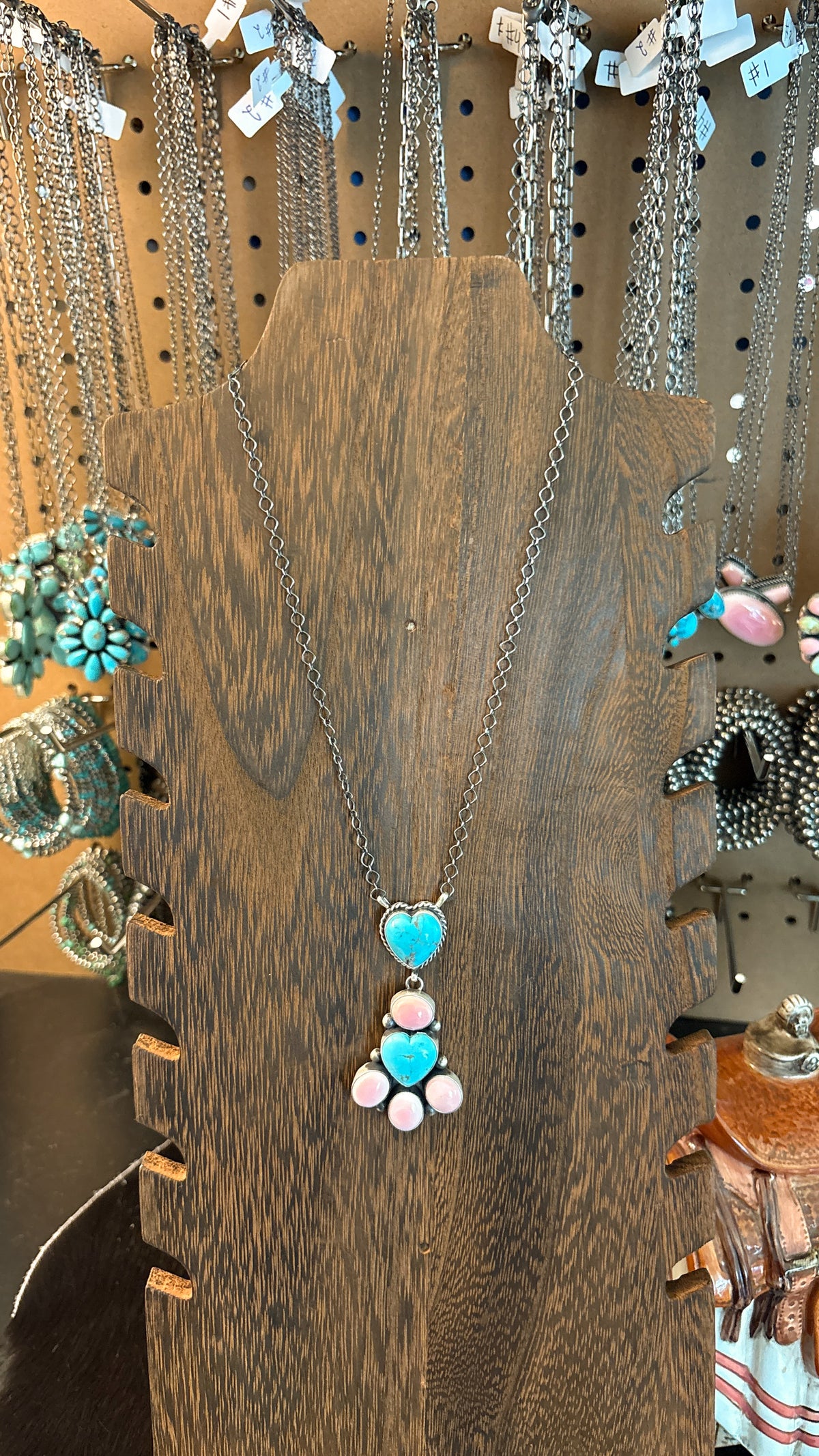 TURQUOISE & PINK CONCH HEART NECKLACE